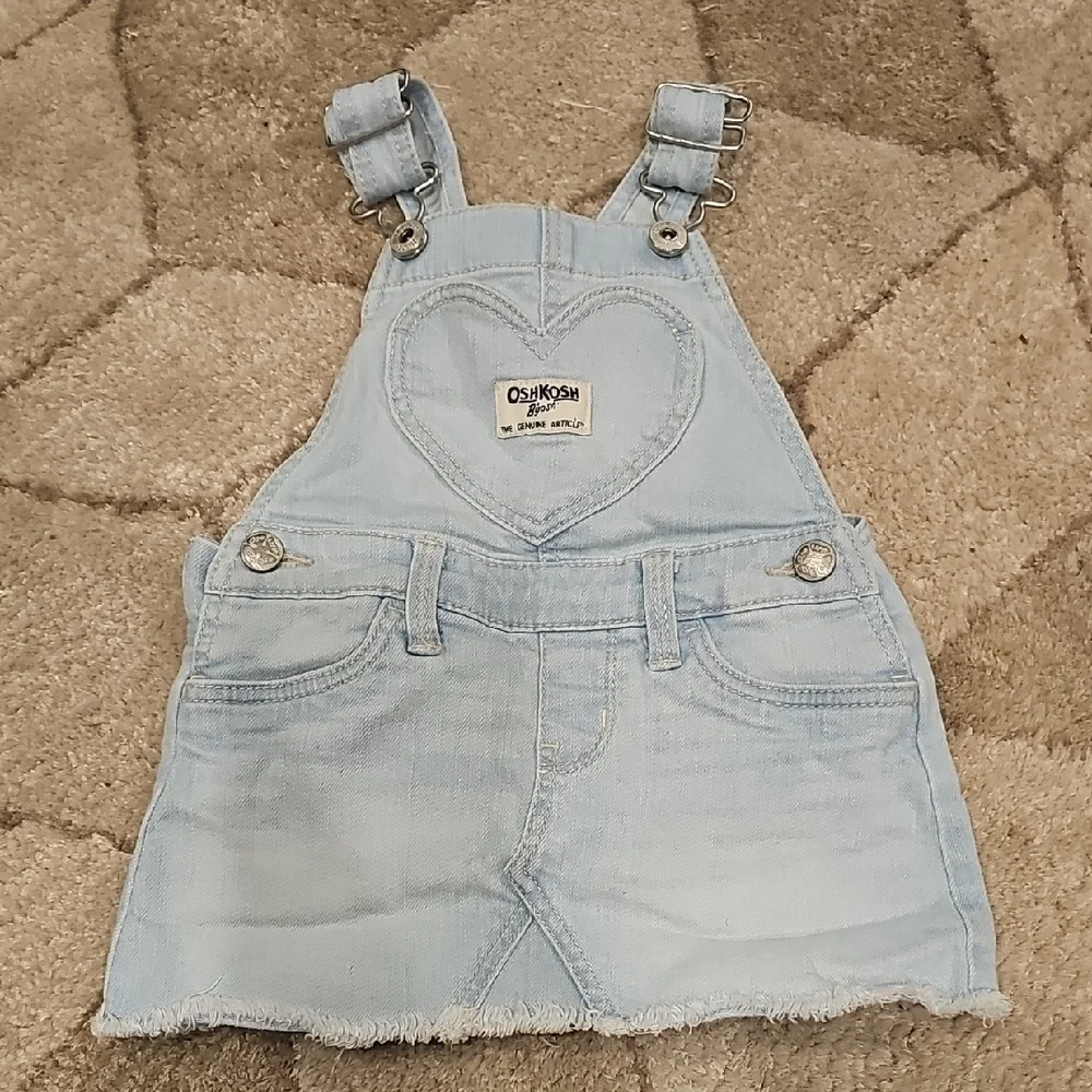 OshKosh B'gosh Blue Overalls Skirt with Adjustable Straps and Frayed Hem